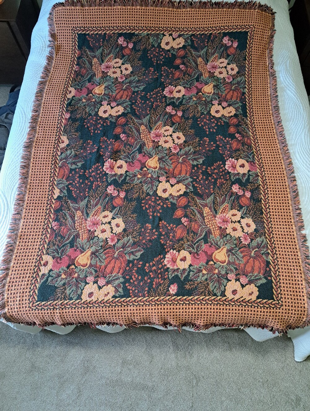 Vintage Goodwin Weavers Harvest Floral Tapestry Throw Blanket Cotton Cottagecore